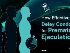 Silhouettes of men, hourglass, stopwatch. Czy prezerwatywy przedłużające stosunek mają skutki uboczne?