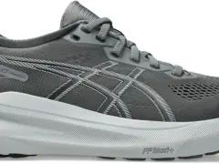 Grå löparsko, Asics Gel-Kayano 31, med vit mellansula och svarta detaljer. Perfekt för din nästa löprunda.
