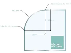 Diagram showing how to measure rounded corners with R500mm radius and 500mm measurements.