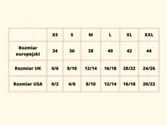 Tabela rozmiarów: europejski 44 to XL. Sprawdź, ile to cm w innych systemach.