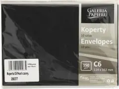Opakowanie czarnych kopert C6 Pearl, 10 sztuk, 150 g/m². Idealne do wysyłki ważnych dokumentów.