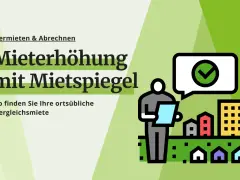 Mietanpassung mit Mietspiegel: So finden Sie die ortsübliche Vergleichsmiete in Altena. Illustration zeigt eine Person mit Dokumenten vor einer Stadtsilhouette.