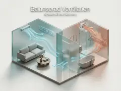 Balanserad ventilation i hemmet: Frisk luft till vardagsrummet och fuktig frånluft ut från badrummet.