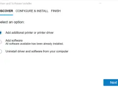 Instalator HP Driver and Software Installer. Wybierz opcję: Dodaj drukarkę lub sterownik drukarki, np. sterownik HP 1018.