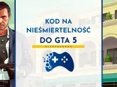 Postać z GTA V z pistoletem i napis "KOD NA NIEŚMIERTELNOŚĆ DO GTA 5".
