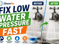 Fix low water pressure fast! Before and after comparison shows a weak stream vs. a strong spray. Learn how to increase water pressure for better flow.