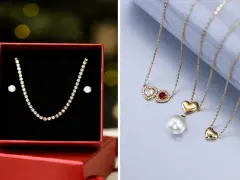Biżuteria na prezent: naszyjnik z cyrkoniami i kolczyki w pudełku, naszyjniki z sercami i perłą. Idealne na galentines co to za okazja?