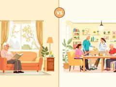 Senioren lesen allein vs. Gemeinschaftspflege mit medizinischer Betreuung. Die Verhinderungspflege 2026 könnte so aussehen.