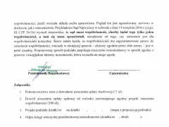 Dokument prawny dotyczący zniesienia współwłasności. Podpisano adwokat Jakub Shalck, pełnomocnik wnioskodawcy.