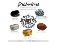 Conjunto de piedras protectoras: obsidiana, cuarzo ahumado, ojo de tigre, jaspe rojo y obsidiana copo de nieve, para alejar malas energías.