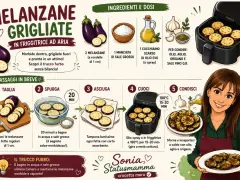 Melanzane grigliate perfette in friggitrice ad aria: morbide e saporite grazie al trucco del bagno in acqua e sale.
