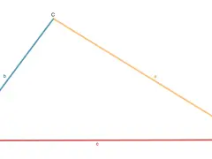 Dreieck mit Seiten a, b, c. Um den Umfang zu berechnen, addiere einfach die Längen der Seiten.