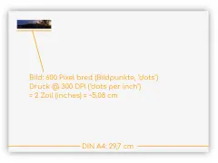 Ein Panoramafoto auf DIN A4 Maße gedruckt. Die Bildbreite beträgt 600 Pixel, was bei 300 DPI etwa 2 Zoll oder 5,08 cm entspricht.
