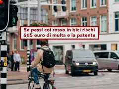 Ciclista ignora il semaforo rosso, rischiando una multa salata e la sospensione della patente, come previsto dall'art. 146 del Codice della Strada.
