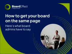 A man presents to a board, discussing how board administration can get everyone on the same page.