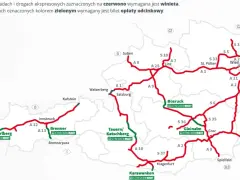 Mapa Austrii z zaznaczonymi trasami. Czerwone drogi wymagają winiety, zielone opłaty odcinkowej. Sprawdź e-winieta Austria cena przed podróżą.