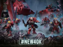 Guerrieri corazzati rossi affrontano creature aliene in una scena epica del **warhammer gioco da tavolo**. #NEW40K.