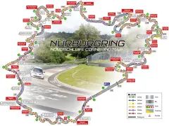 Mapa del Nürburgring con indicaciones de marchas y consejos para las curvas. ¡Un desafío para las 24 horas!