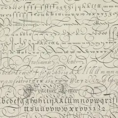 A page of elaborate, decorative cursive script, showcasing the alphabet and various letter combinations. This is a masterclass in penmanship, ever so elegant.