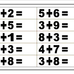 Fichas de sumas y restas para imprimir con ejercicios como 2+2= y 5+6=.