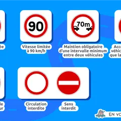 Panneau de signalisation verticale : limitations de vitesse, interdictions et obligations pour une conduite sûre.