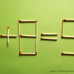 Zagadki z zapałkami: 1+8=9. Matematyczne łamigłówki na zielonym tle.