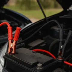 Starta bilen igen! Röda och svarta kablar kopplas till batteriet för att koppla batteri och ge bilen liv.