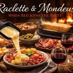 Raclette et Mondeuse : un vin rouge de Savoie parfait pour accompagner ce plat savoyard. Fromage fondu, charcuterie et pommes de terre.