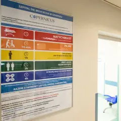 Plakat z kolorowymi ikonami i kategoriami triażu na SOR: natychmiast, pilnie, tak szybko, kiedy lekarz będzie dostępny, w miarę możliwości.