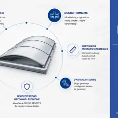 Nowoczesny świetlik dachowy z aluminium. Zapewnia komfort, bezpieczeństwo i energooszczędność.