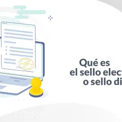 Persona reflexiona ante un documento digital con un sello electrónico. El texto pregunta "¿Qué es el sello electrónico o sello digital?".