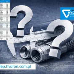 Tabela wymiarów rury 3/8 cala i innych, obok pytanie i elementy hydrauliczne.