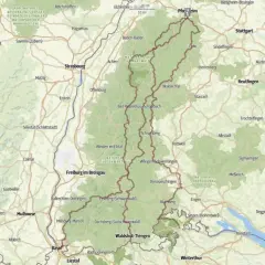 Karte zeigt Wanderrouten durch den Schwarzwald und die Alpen. Diese fernwanderwege europa sind ideal für Naturliebhaber.