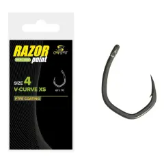 Haczyk karpiowy Carp Spirit Razor V-Curve XS, rozmiar 4, z powłoką PTFE.