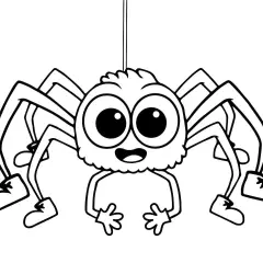Una simpática araña para colorear, colgando y lista para ser pintada.