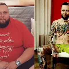 Przed i po: big boy ile schudł. Widoczna ogromna metamorfoza, mężczyzna zrzucił wiele kilogramów, prezentując swoje tatuaże.