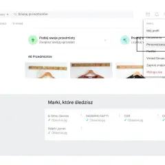 Ustawienia profilu na Vinted, w tym Personalizacja i lista obserwowanych marek.