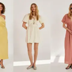 Trzy kobiety prezentują letnie sukienki. Wśród nich znajdziesz stylowe polskie marki sukienek.