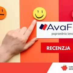 Ręka wybiera uśmiechniętą buźkę, obok logo AvaFin (dawniej lendon.pl) i napis "Recenzja".