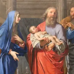 Obraz przedstawia scenę z życia Maryi i Jezusa, przypominającą tajemnice radosne różańca.