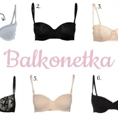 Sześć różnych modeli biustonoszy, ponumerowanych od 1 do 6, na białym tle.