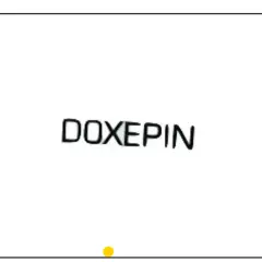 Napis "DOXEPIN" na białym tle. Pod nim mała żółta kropka.