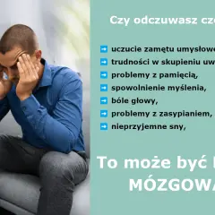 Mężczyzna z problemami z myśleniem, bólem głowy i mgłą mózgową.