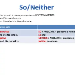Lezione su So/Neither per esprimere accordo. Esempi di frasi affermative e negative con question tags.