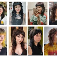 Kollage med åtta tjejer som visar upp olika varianter av den populära mullet frisyr.