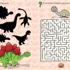Zadanie dla małych odkrywców: znajdź cień stegozaura i pomóż mamie dinozaura odnaleźć jajo, rozwiązując labirynt. To świetna zagadka o dinozaurach!