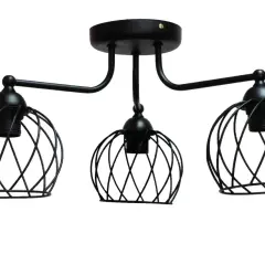 Czarna lampa sufitowa z drucianymi kloszami, idealna do nowoczesnych wnętrz. Dostępna w ofercie artykuły elektroinstalacyjne PHU Olsen.