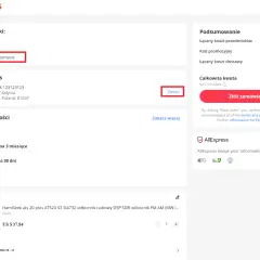 Zamówienie z AliExpress z opcją odbioru w automacie. Wybrano odbiór w paczkomacie.