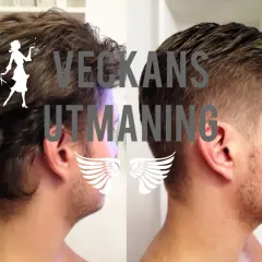 Före och efterbild på en man som fått klippa hår. En stilförändring som heter duga!