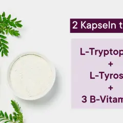Kapseln mit L-Tryptophan und L-Tyrosin zusammen einnehmen, plus 3 B-Vitamine. Tägliche Dosis: 2 Kapseln.